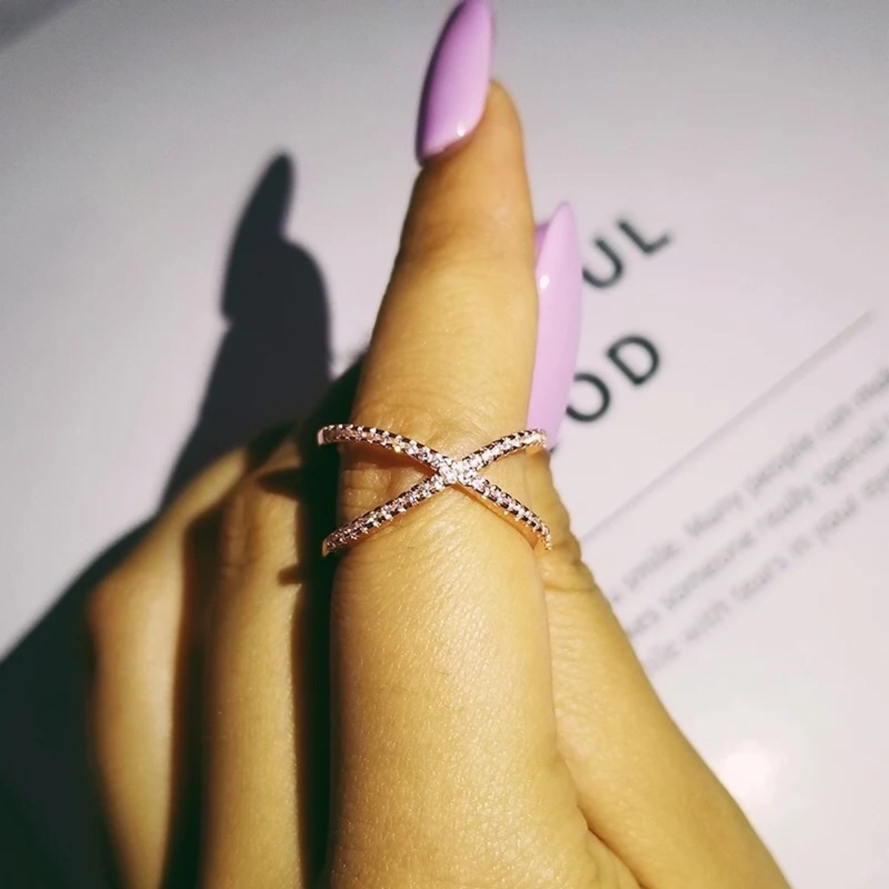 Rose gold plated double crisscross ring